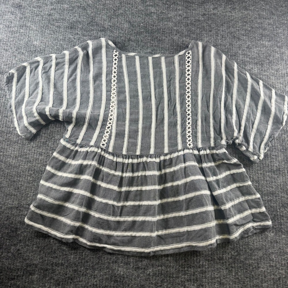World Market Boho Striped Crochet Trim Peplum Top Grey White SM - Picture 8 of 8